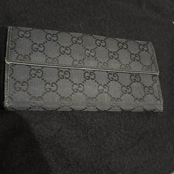 Women’s or Men's Black Monogram Canvas Gucci Vintage Long Wallet! Preloved 7/10 - Picture 10 of 17
